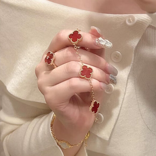 18k gold five-flower bracelet carnelian laser diamond white mother-of-pearl AU750 rose gold four-leaf clover clover bracelet 18k gold carnelian five-flower