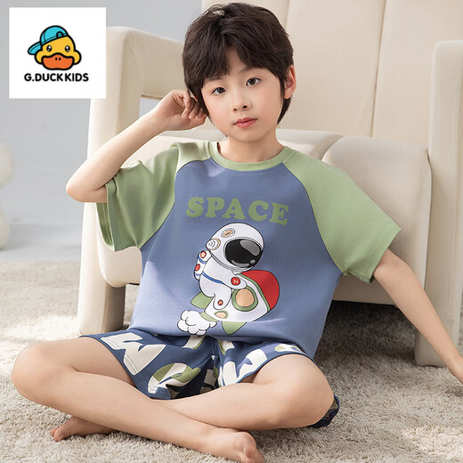 G.Duckkids Summer Boys Pure Algody Pajamas's 2025 Nuevo traje de manga corta de caricatura Summer Summer Big Middle-Big Home'swishwishing Ropa TN Short 695 Dragón de leche amarilla 170 8 tamaños [3-4 años 100 cm/30Jin [Jin equivale a 0.5 kg]]]