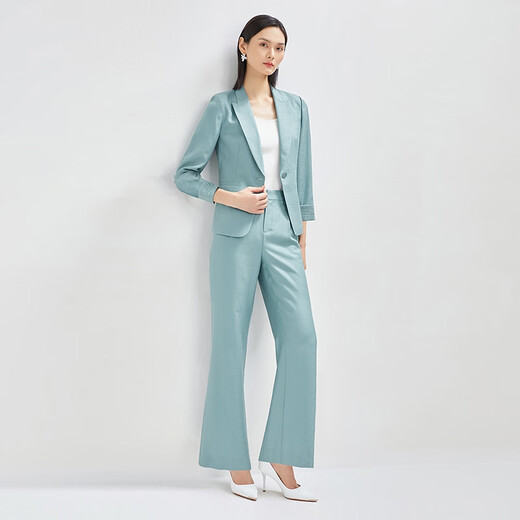 NAERSI Fashionable One-button Blazer Suit Pants New Suit Light Blue Green-Top S