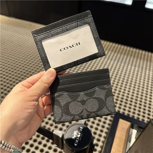 COACH Tongma Coach Unisex Small Card Holder Card Holder Simple and Space-Saving 1. Black and gray logo 10*7.5 cm