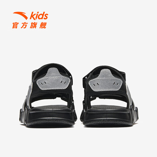ANTA Children's Sandals Men's and Women's Shoes 2025 Summer New Summer Velcro Lingbo Open Toe Arch Beach Shoes Boys Black/Silver-8 39