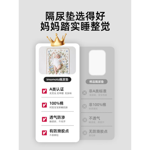 爱毛毛头（IMOMOTO）imomoto婴儿隔尿垫防水透气可水洗纯棉宝宝大尺寸儿童护理尿布垫 印花款-贝拉果园[隔尿黑科技-空 30x45cm