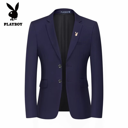 花花公子（PLAYBOY）2025新款西服套装男三件套秋新款休闲上班职业装新郎结婚礼服男 黑色2扣西服+西裤 皮带+领带+领 L 建议113~125斤穿