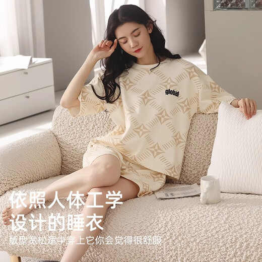 恒源祥夏天女士睡衣纯棉新款2025短袖短裤套头透气家居服套装春夏季睡裤 6174 M (165)