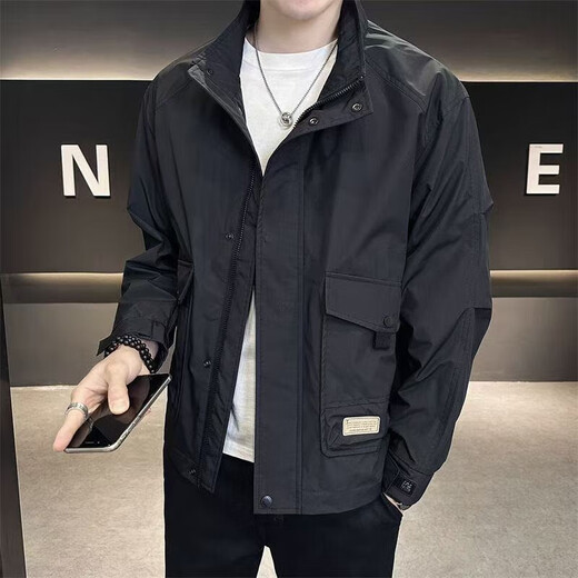 Jacket Men's 2025 Spring and Autumn New Style Loose Stand Collar Work Jacket Men's Trendy Versatile Clothes Green 4XL Recommended 160-175 Jin Jin equals 0.5 kg