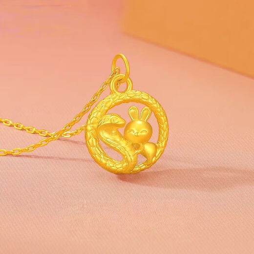 Only double gold color snake and rabbit necklace girls new 18k color gold pendant pure gold clavicle chain gift snake and rabbit necklace