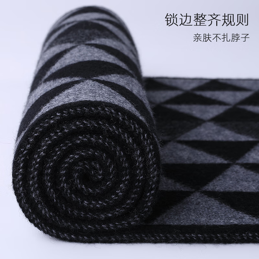 Pierre Cardin Cashmere Diamond Scarf Men's Autumn and Winter Thickened Warmth Versatile Knitted High-end Business Birthday Gift Gift Box Black Gray