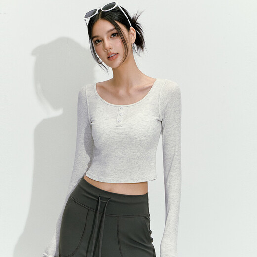 LULULMCCTN long-sleeved yoga top women's Pilates professional training tight slimming running sports fitness T-shirt blue linen L