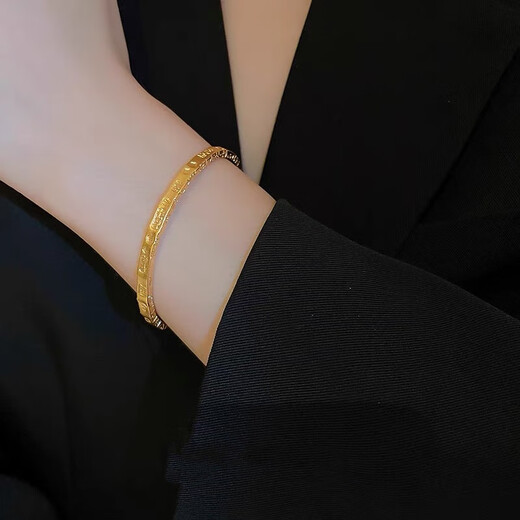 MHFDO old phoenix gold color auspicious bracelet for women, imitation gold, silver, ancient method, solid engraving, good luck bracelet for girls, four-leaf clover bracelet + bracelet, circle message