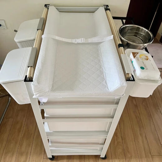 蕉京护理台洗换一体尿布台置物架可移动婴儿护理台洗澡按摩多功能儿童 白色三层-高118cm【可移动喂养台】 长 50cm宽 40cm