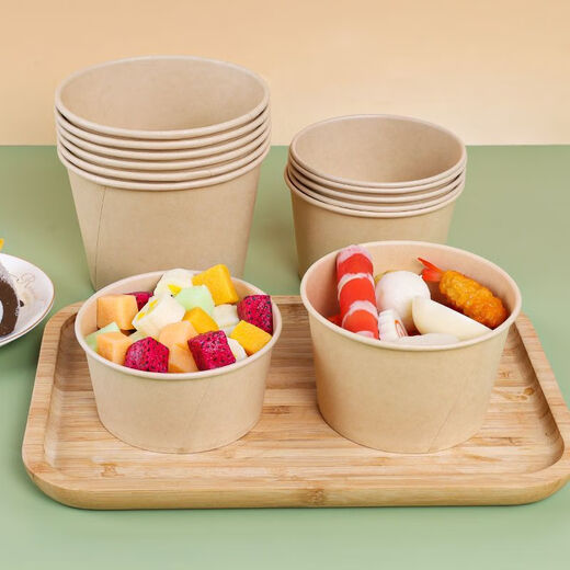 Paper bowls, disposable whole box wholesale, 500 disposable paper bowl lunch boxes, thickened packaging boxes, take-out lunch boxes, picnic 550 type/natural color paper bowls, 300 bowls, full box more cost-effective