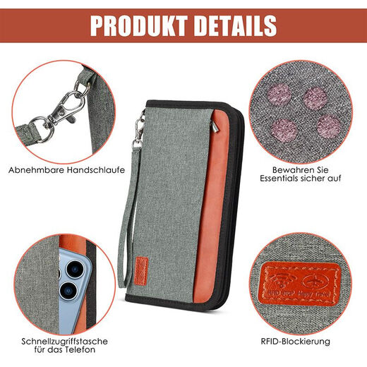 New portable waterproof travel document bag anti-theft brushing RFID passport clip large capacity long passport bag orange
