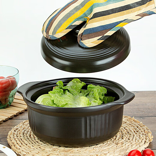 
KANGSHU ceramic casserole soup pot Japanese style pot stone pot high temperature gas-resistant special large capacity porridge pot pure black suitable for 1-2 people [small/sin 0ml 1048ml