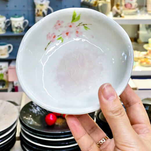三栖虎制樱花手工盘子釉下彩饭碗防烫菜盘寿司蘸料碟咖喱饭盘 樱花椭圆大深盘 k-14083