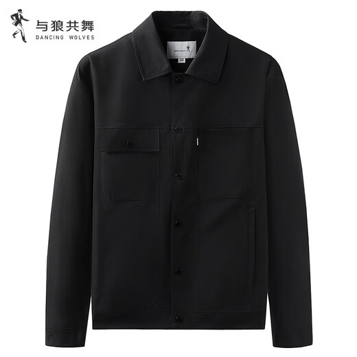 Dances with Wolves Three-proof Workwear Lapel Jacket Men's Oil-proof Outdoor Commuting Waterproof Portable Jacket 001 Black L
