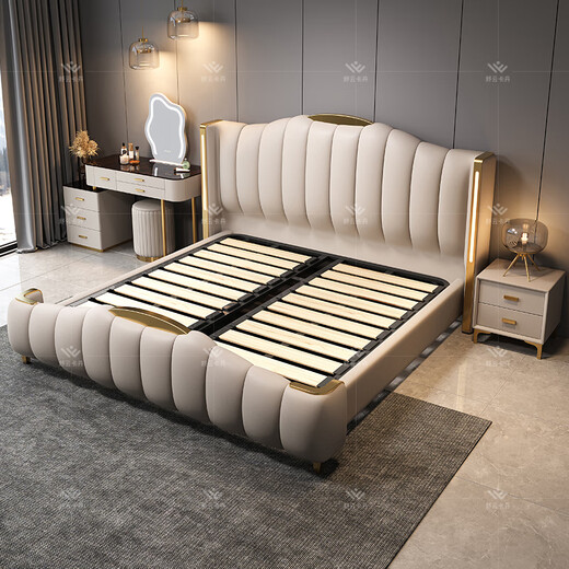 Shuyun Cardan leather bed double bed 2 meters 2.2 meters Italian light luxury master bedroom king bed 1.8 meters x 2 meters storage high-end large bed frame structure silent bed board 1.5*2m Napa leather bed + five-star latex spring mattress + 1 cabinet