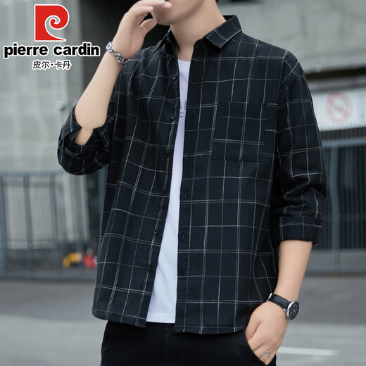 皮尔卡丹（pierre cardin）美式格子衬衫外套男2025春秋款潮牌长袖男中年宽松休闲百搭上衣服 K12108灰色 2XL