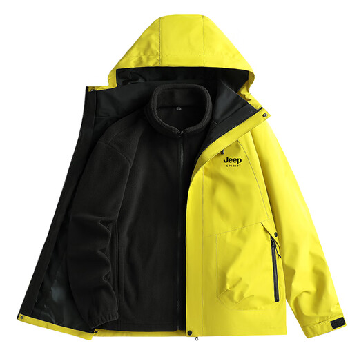 JEEP SPIRIT Jeep Jacket for Men and Women Spring and Autumn New Outdoor Casual Jacket Windproof Jacket Removable Three-in-One for Men and Women - Pomelo Yellow Three-in-One/Removable Liner L