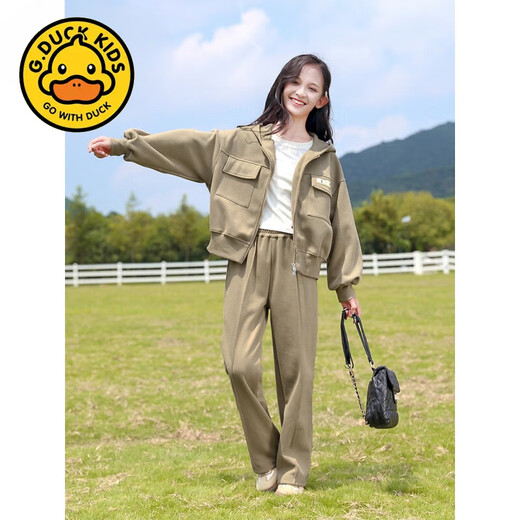 G.DUCKKIDS大童女春季卫衣套装少女学院风运动裤子青少年初中生中学生两件套  1396黑色 (外套+裤子) 130
