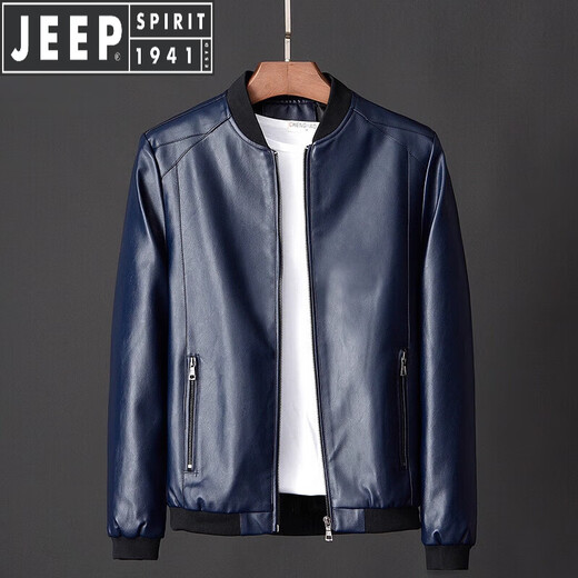JEEP SPIRIT Jeep Leather Jacket Men's 2026 Autumn and Winter Velvet Thickened Trendy Handsome Motorcycle Leather Jacket Large Size Men's 1809 Black No Velvet 2XL 135-148Jin Jin is equal to 0.5 kg