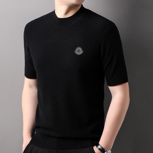 Hengyuanxiang 100% pure wool sweater men's round neck pullover autumn new short-sleeved sweater solid color casual versatile sweater light coffee L 175/50/110