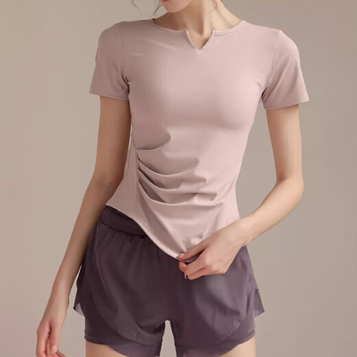 南木熊瑜伽服套装女2025新款春夏健身服跑步运动套装速干普拉提骑行 粉色短袖+紫色短裤【M】