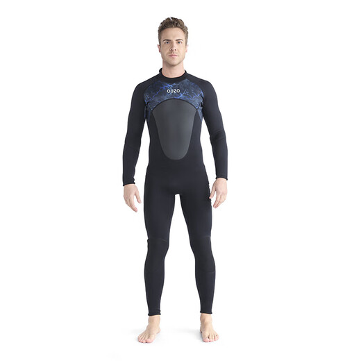 OUZO 3mm wetsuit thickened warm winter swimsuit snorkeling suit surfing suit men's long-sleeved long pants one-piece black BCM3002-B S