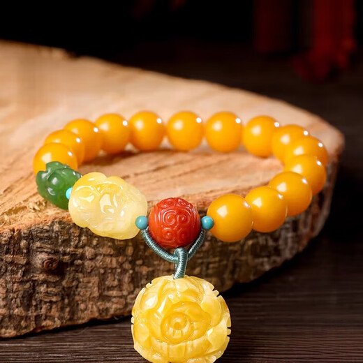 ADRIUS luxury high-end beeswax bracelet for women peony DIY Pixiu jade amber chicken oil yellow beaded bracelet beads 10mm beeswax round beads 10mm 14 pieces