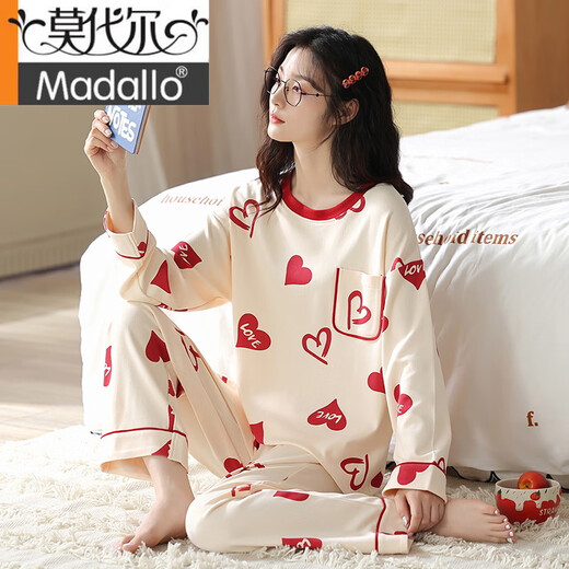 Pyjamas modal pour les femmes au printemps et à l'automne coton pur pantalon à manches longues mignons en deux pièces pour les étudiants pour porter des vêtements d'été, d'automne et d'hiver GXT9928 L (recommandé 95-115jin [Jin est égal à 0,5 kg]))