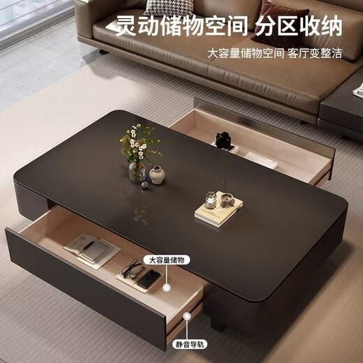 Shantilan slate coffee table living room light luxury high-end mobile small coffee table small apartment modern simple coffee table rectangular tea machine 140*60 pure black slate + black cabinet black frame