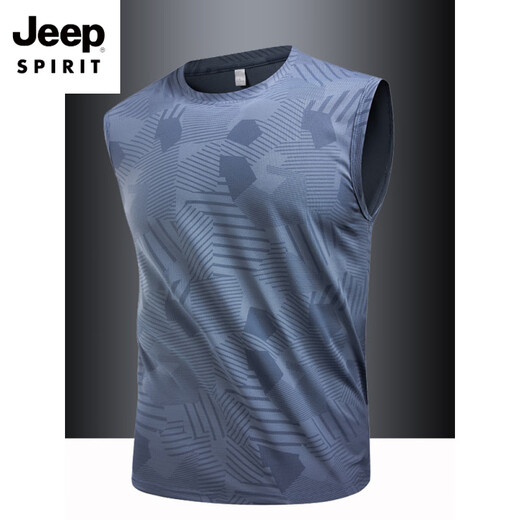 JEEP SPIRIT ice silk vest men's summer t-shirt thin running fitness elastic breathable sleeve vest outdoor sports quick drying clothes dark gray 3XL