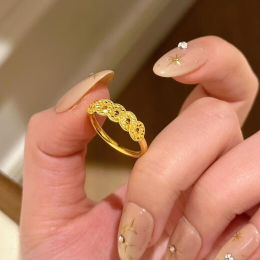 OEMG Old Phoenix Gold Store Silver Lucky Plate Wrapped with Copper Coins Crushed Ice Five Emperors Coin Ring Women's Niche Design Light Luxury Silver One-item Check (Drawer Gift Box)