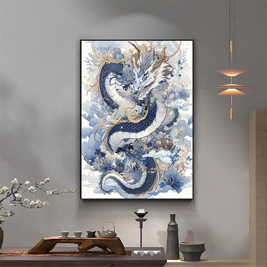 咏幻青花瓷龙 数字油画2024新款中国风手工填充diy手绘涂色丙烯油 W3892 40x50cm 崩好实木内框+颜料画笔