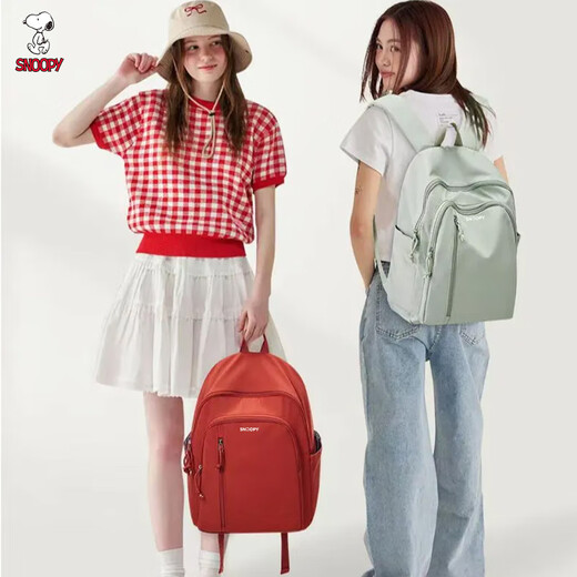 史努比森系纯色古着感双肩包女书包中学生初中生韩版时尚背包女双肩 黑色