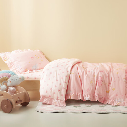 Luolaikids (Luolaikids) Kindergarten drei/vierteilige Pure Cotton Girls Cartoon Bettwäsche Vollte Baumwollbettblatt Quilt Cover 120*150 cm