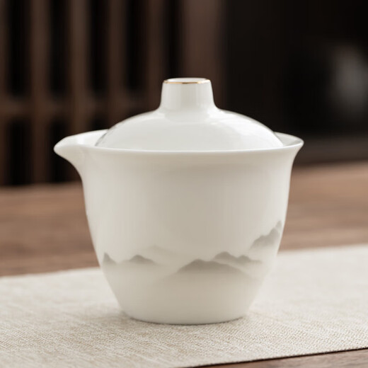 Gold inlaid jade travel tea set, outdoor portable travel packaging, drinking tea, making tea, kung fu tea set, one pot, two cups, Yunshan