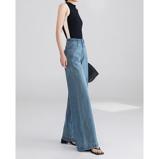 Jeans de pierna ancha de moda y de alta gama para mujeres en primavera y verano 2025 Nuevos pantalones de piso bañados de cintura alta 2XL 2XL