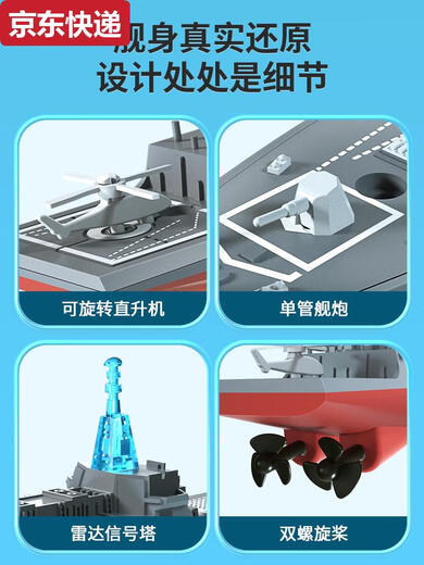 Blue Color He Children's Destroyer Remote Control Ship Speedboat Water Boat Can Be Launched Warship Model 6 Boy 7 Birthday Gift Toys Arleigh Burke Destroyer