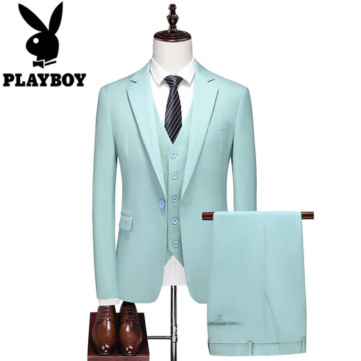 Playboy candy-colored suit men's stage choir performance suit men's red host dress suit three-piece set khaki 3XL 165~180