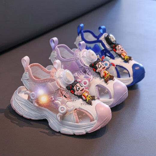 
Nezha new boys luminous sandals non-slip mesh shoes, child pie/T677 blue 26