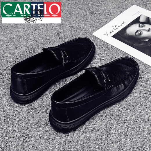 Cartelo Sommer Herrenschuhe Herren schwarze Lederschuhe Männer Dick-Soled Beanie Schuhe Britische Freizeitschuhe offizielle Geschäftstrendschuhe 9905 Schwarz Special L Preis