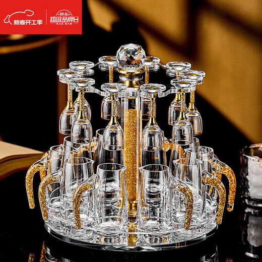 ZHIO Chinese-style national-style liquor cup, high-end light luxury thatched cup, spirit shot glass, one-cup Chinese-style gold foil liquor cup set, small tall cup, gold foil cup + Jinshan pot cup holder (6