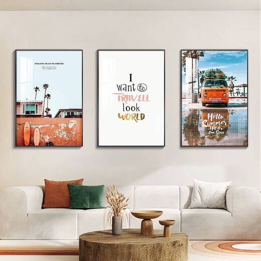 Yonghuan Wohnzimmer Dekorative Malerei Stil Landschaft Wandmalerei Sofa Hintergrund Wandhängemalerei Triple Wandbild 13581/13583/13590 70* Klassisches schwarzes Rahmenbild