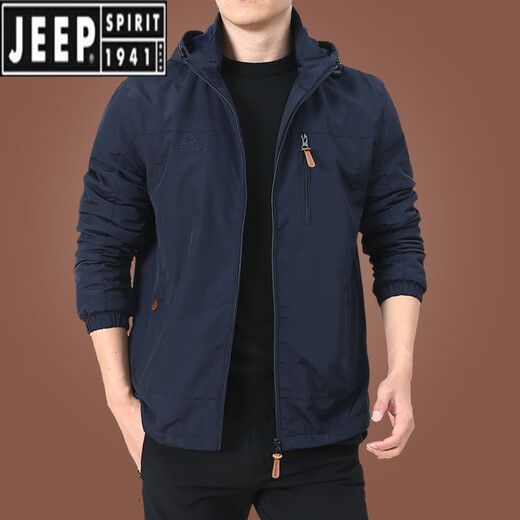 JEEP SPIRIT charge jacket men's spring and autumn men's outdoor American windproof waterproof windbreaker men's autumn sports jacket dark blue 9898 plus velvet 6XL