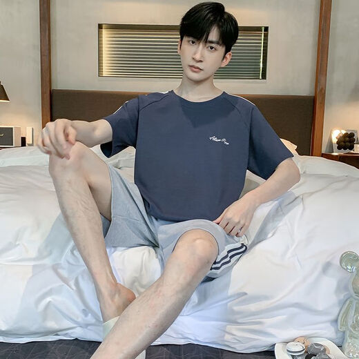慕枫晴夏季男士睡衣棉质加肥加大码新男夏家居服短袖青年韩版薄半袖 9928#【短-袖短裤】 XL 【125-145斤】