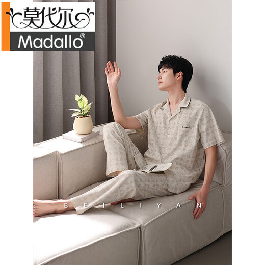Modal Pure Cotton Men's Pajamas Summer Sighteedededededed Cardigan 2025 Новый высококлассный четырехсезонный летняя домашняя одежда мужская одежда 5009 м (размер 165) рекомендуется носить вес 100-125