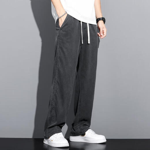 LEE KIDS天丝牛仔裤男款四季常规潮牌直筒宽松男士冰丝阔腿秋天休闲长裤子 1048灰色 M (100斤)