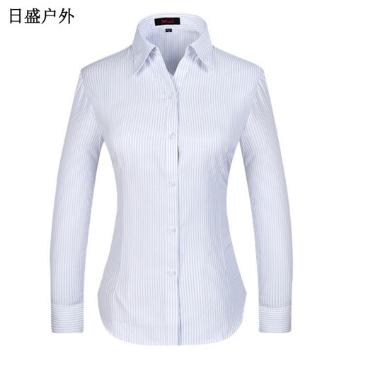 何佳功建行工作服女式正装领白底蓝色竖条纹短袖衬衫方领修身银行工作服 3882女V领修身浅兰斜纹长袖 43(180_104A)