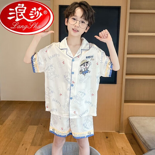 
Langsha children's ice silk pajamas summer short-sleeved thin cartoon Nezha medium-sized boy boy summer home clothing set Ice silk short set: Q6636 Bala 22 size [height 160-165cm] All size