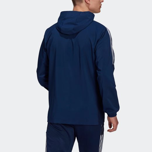阿迪达斯 （adidas）Tiro 21 侧边三条纹拼色Logo印花足球运动连帽外套夹克 男款 深蓝 深蓝色 S